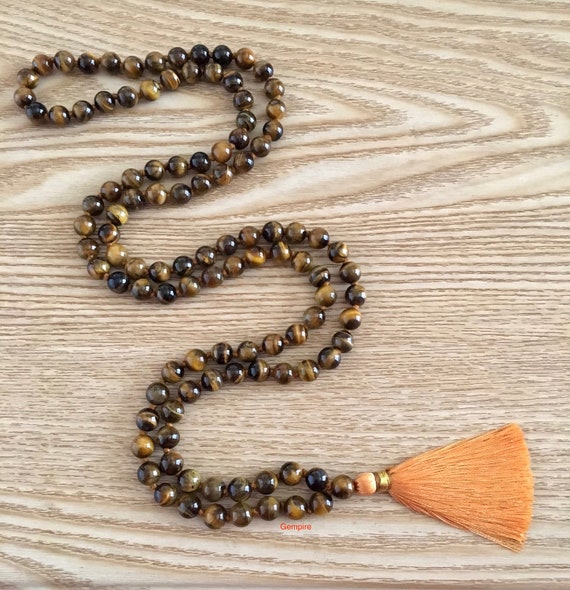 Tiger Eye Prayer Beads | Tiger Eye Mala | Tiger Eye Tassel Necklace