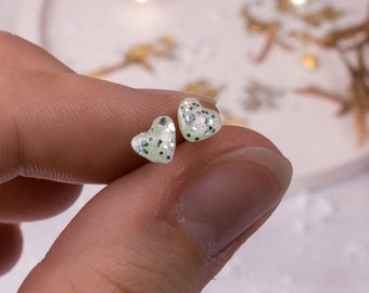 Minimalistic sparkly heart studs, wedding earrings, miniature studs, white heart earrings