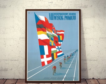 Polish Vintage Cycling Poster VIII International Peace Race Berlin-Praha-Warszawa W. Gorka artwork! Limited Edition 1955/2017 NEW