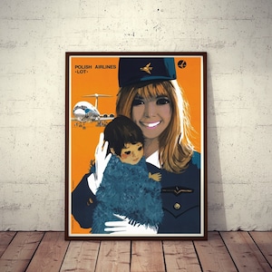Cartel publicitario de Polish Airlines LOT Stewardess 1971/2018 Grabianski