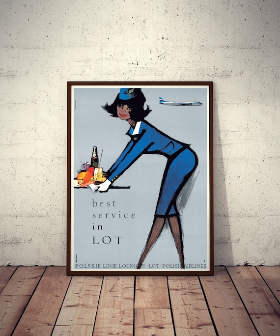 Polish Airlines LOT Stewardess Advertising Poster 1971//2018 Grabianski artwork