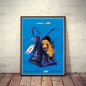 Cartel publicitario polaco Cocker Spaniel viajero Polskie Linie Lotnicze Polish Airlines LOT Edición limitada 1973/2017