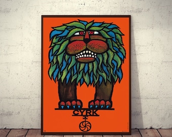 CYRK Polish Circus Poster "leafy" Lion 38x26 Limited Edition 1967/2023 Hilscher artwork.