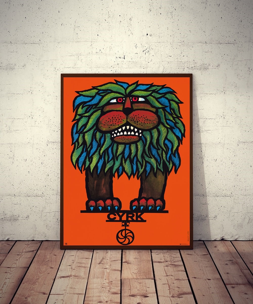 CYRK Polish Circus Poster "leafy" Lion 38x26 Limited Edition 1967/2023 Hilscher artwork.
