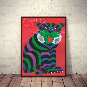 Póster de circo polaco CYRK Tigre 38x27 Edición limitada 1971/2020 Obra de arte de Hilscher.