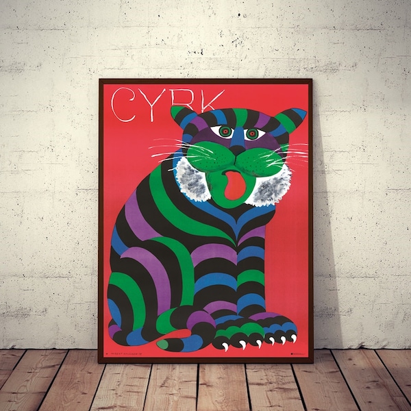 CYRK Polish Circus Poster Tiger 38x27 Limited Edition 1971/2020 Hilscher artwork.