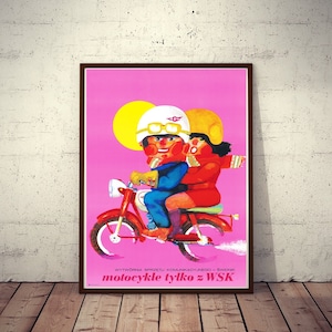 Cartel de publicidad polaca motocicletas sólo de WSK pareja de viaje Retro PRL estilo edición limitada 1971/2019