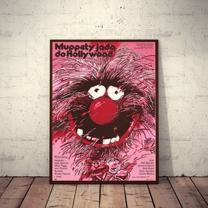 Afiche de la película polaca MUPPETS GO HOLLYWOOD Jim Henson, obra de arte del espeluznante animal de Waldemar Swierzy. 1982/2021