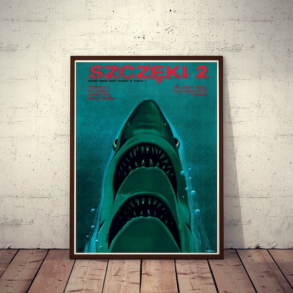 Polish Movie Poster JAWS 2 incredible different artwork of shark with two mouths by E. Lutczyn!  1979/2017!