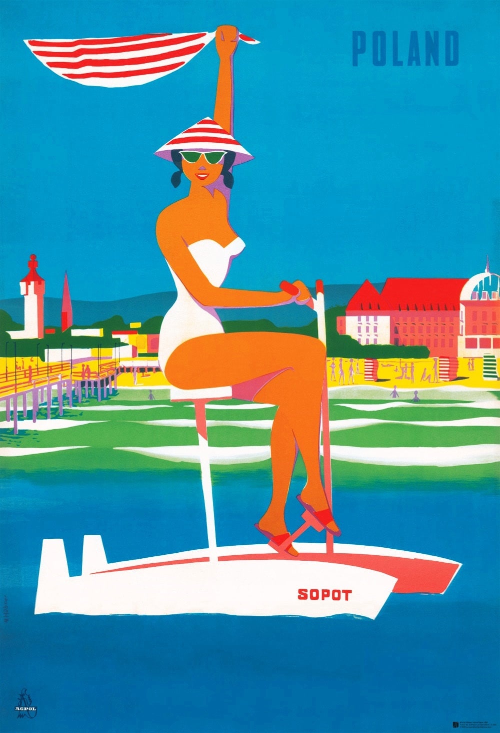 Polish Tourist Poster Sopot Poland Polska Art Deco Style