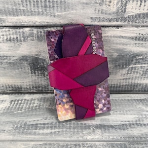 Handmade Leather Card Holder, Geometric Engraving, Front Pocket Wallet