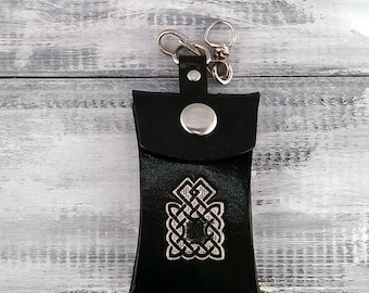 Handmade Black Leather Guitar Pick Holder Keychain