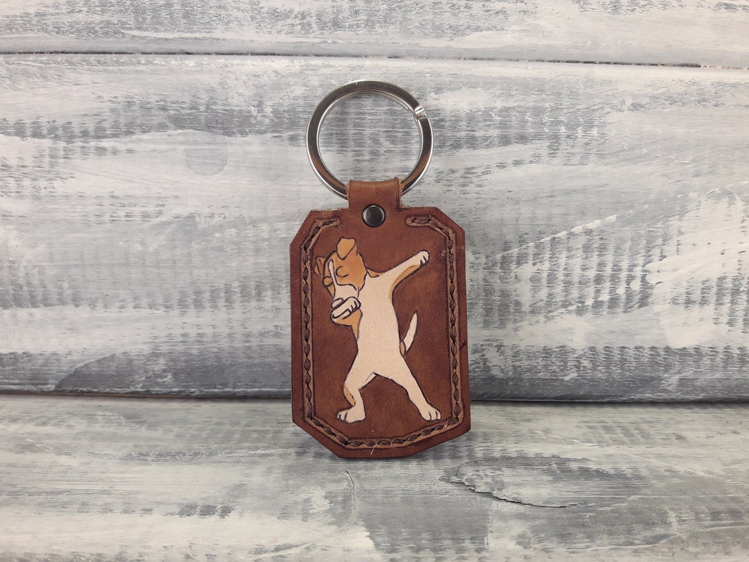 Jack Russell, Leather Keychain, Football, Handmade Leather Keychain