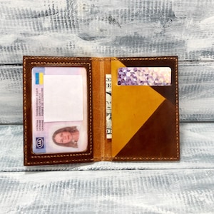 Carteira de couro feita à mão com bolso frontal para homens | Carteira fina para cartão de crédito e identidade | Porta-identidade de couro | Presente para namorado e namorada | Porta-cartões minimalista