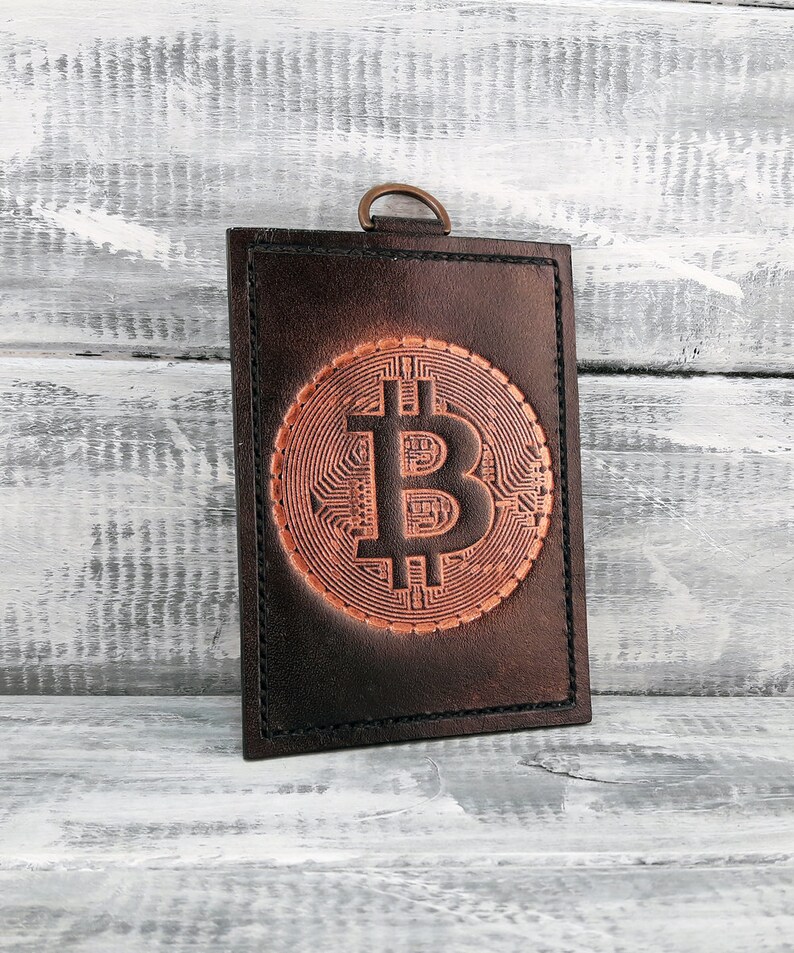 Leather card holder /'Bitcoin/' leather card case credit card holder ID Badge Holder ID card holder id wallet travel pass holder Blu Scuro