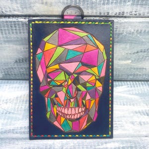 Portatarjetas de identificación de cuero con forma de calavera geométrica/Portatarjetas de identificación/Portatarjetas de identificación de cuero/Portatarjetas de identificación de cuero/Portatarjetas de identificación de cuero vertical