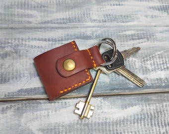 Cartera con llavero de cuero de Caballo Loco, mini llavero