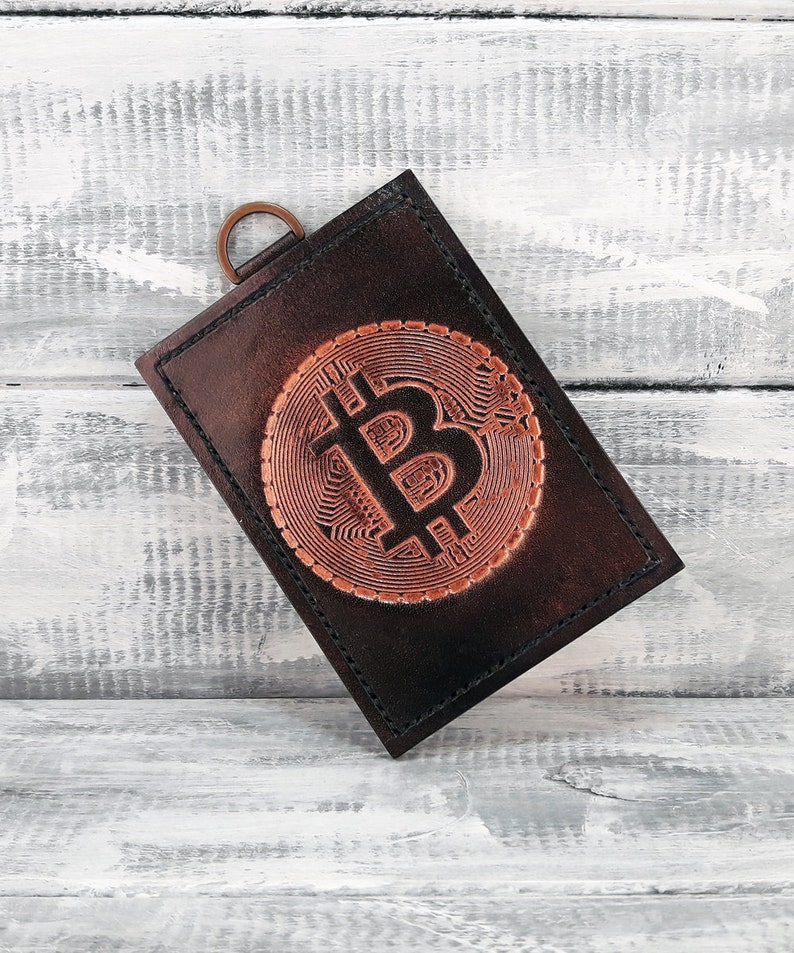 Leather card holder /'Bitcoin/' leather card case credit card holder ID Badge Holder ID card holder id wallet travel pass holder Blu Scuro