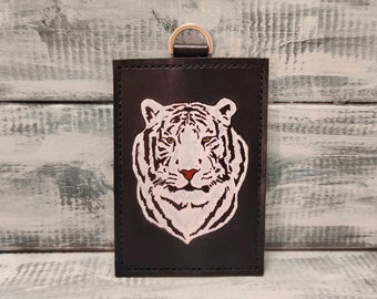 Tiger/Badge holder/ID Holder metro card/Leather Card Holder/Leather ID Holder/Vertical leather ID Badge Holder/ holder credit card