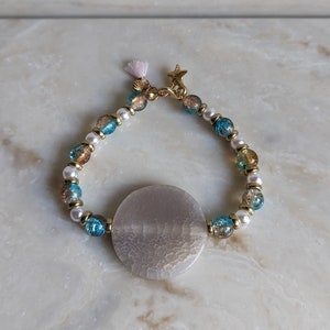 Statement Bracelet with ocean and pearl beads- Nautical