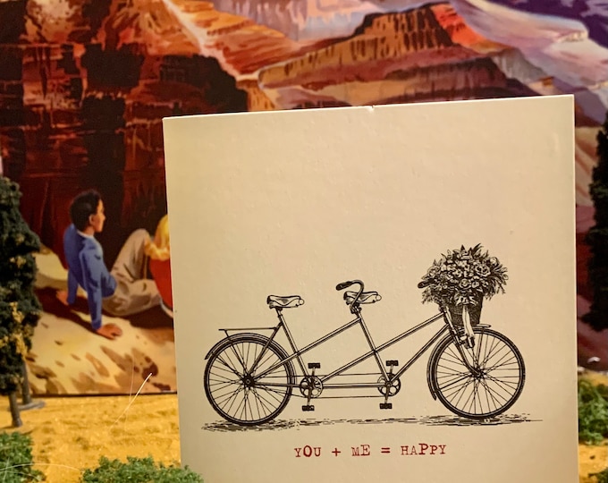 Featured listing image: Tandem bike, You+Me=Happy Folded card