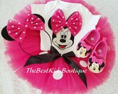 Pink Polka Dot Minnie Mouse Birthday Tutu Outfit , Minnie Mouse Personalized Shirt, Shoes, Minnie Mouse 1st Birthday Outfit Baby Minnie