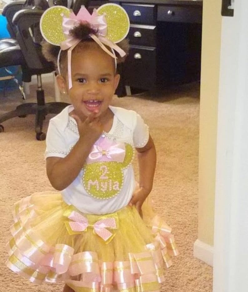 Pink and Gold Minnie Mouse Birthday Outfit Glitter Birthday Etsy