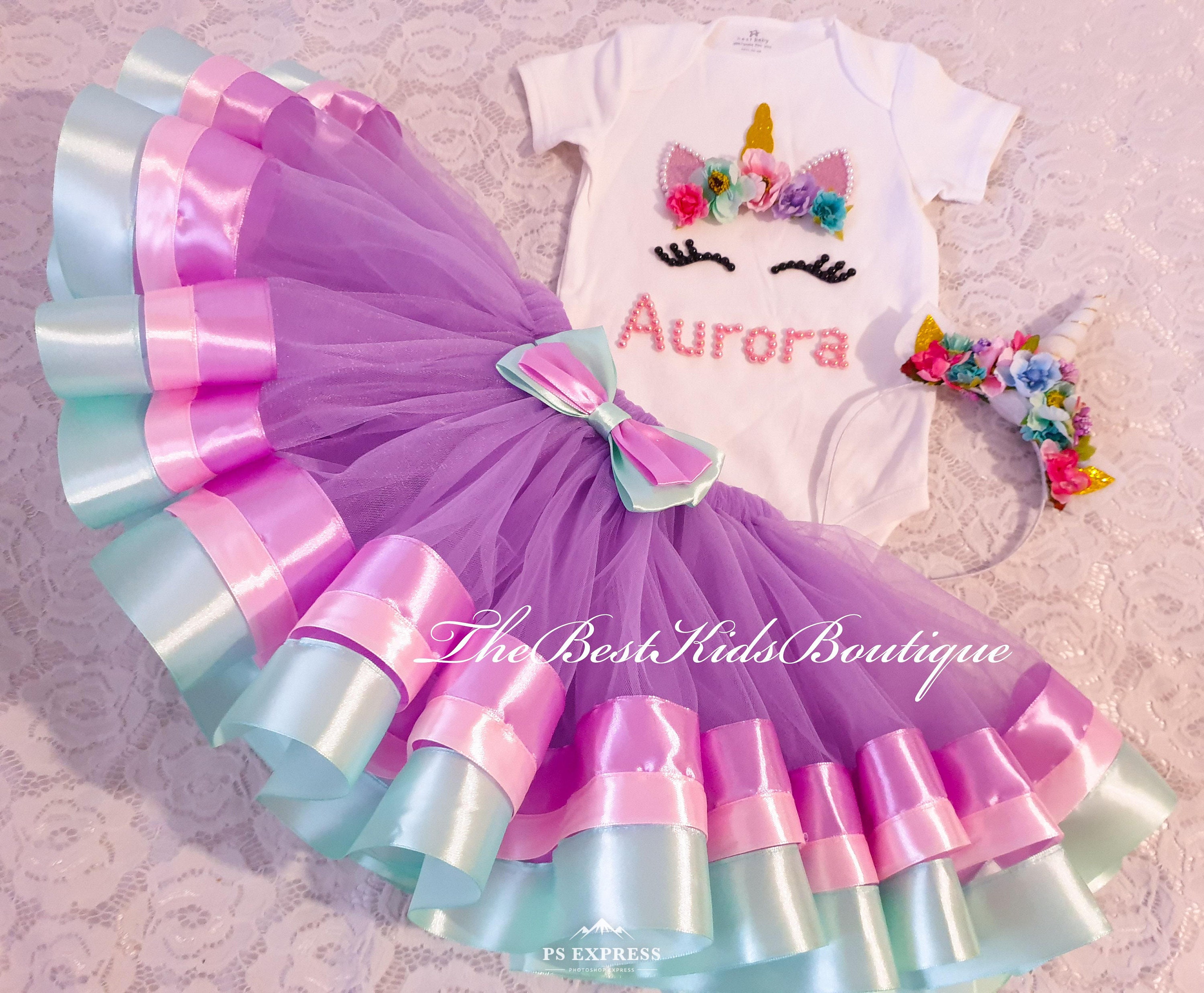 Unicorn Birthday Outfit Rainbow Tutu Girls Headband 1st 2nd 3rd 4th 5th 6th