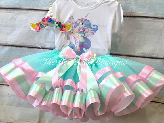Unicorn Birthday Outfit Dress pastel Tutu Headband 1st 2nd 3rd 4th 5th 6th 7th