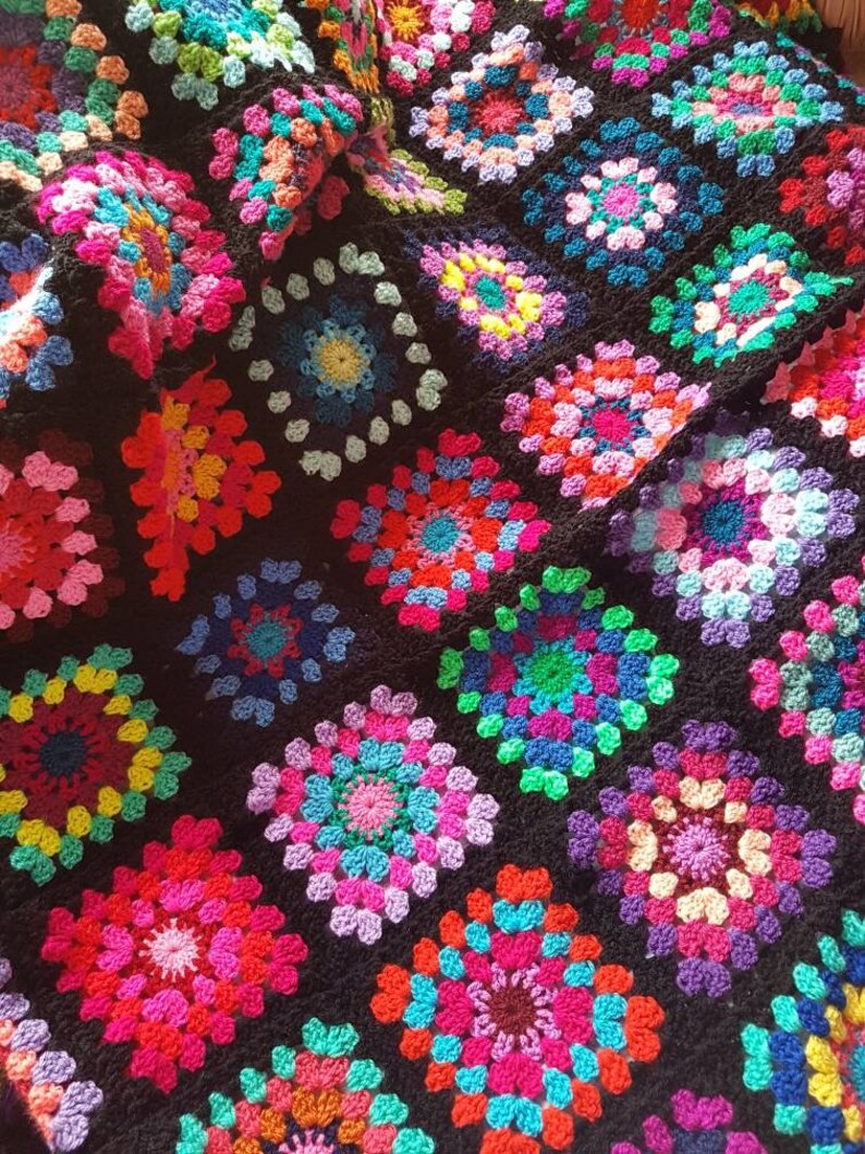 Afghan XL Crochet Granny Square Blanket Retro Shabby Chic Hipster Throw BRAND NEW Hand Made One of a kind Vintage Classic Style Colourful