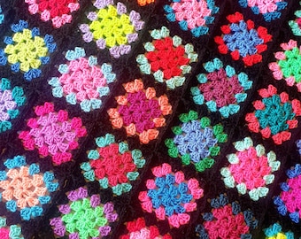 Handmade Brand NEW Classic Retro Style Granny Square Crochet Afghan Blanket Throw Hipster Shabby Chic Colourful Festival Unique Campervan