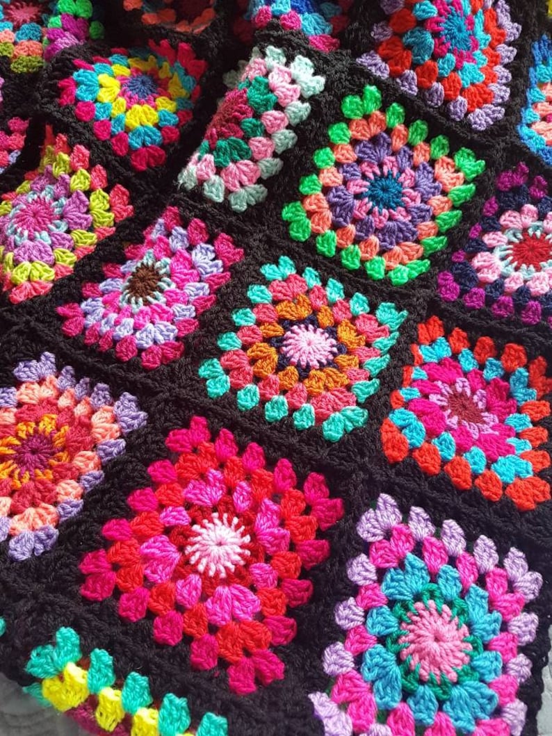 Afghan XL Crochet Granny Square Blanket Retro Shabby Chic Hipster Throw BRAND NEW Hand Made One of a kind Vintage Classic Style Colourful