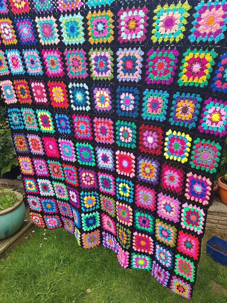 Afghan XL Crochet Granny Square Blanket Retro Shabby Chic Hipster Throw BRAND NEW Hand Made One of a kind Vintage Classic Style Colourful