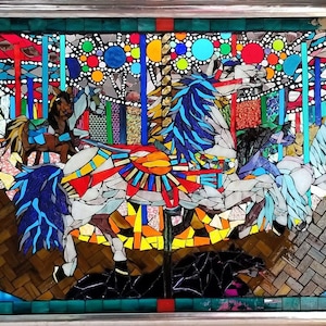 Karussell Glasmalerei-Mosaik-Kunst IlluMosaic beleuchtete Wandbehang