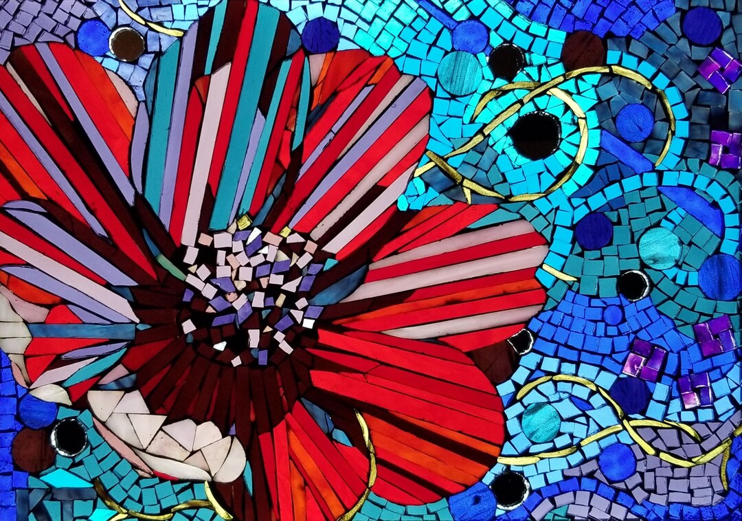 Red Flower Stained Glass Mosaic Art Illumosaic Lighted Wall Hanging ...