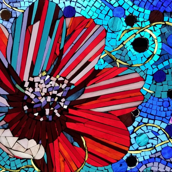 Stained Glass Flower Mosaic Wall Art Etsy