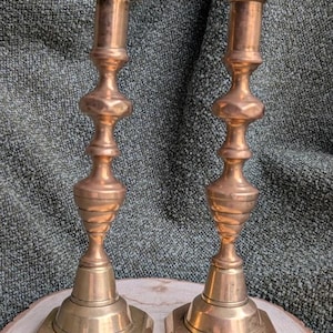 Vintage pair of solid brass push up candlesticks 10&quot; tall