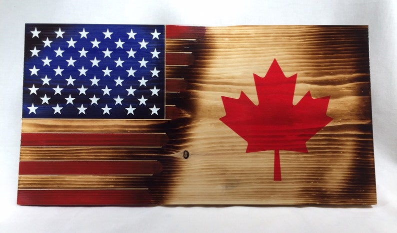 American Flag Wall Art United States And Canadian Combination 11 X 21