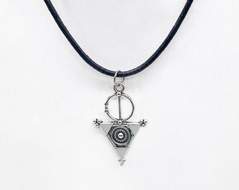 Berber fibula pendant necklace, black waxed cotton cord, handmade, ethnic boho jewelry