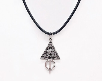 Berber fibula pendant necklace, black waxed cotton cord, handmade, ethnic boho jewelry