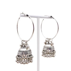 Antique Finish Silver Jhumka Hoop Earrings - Ethnic Boho Jewelry