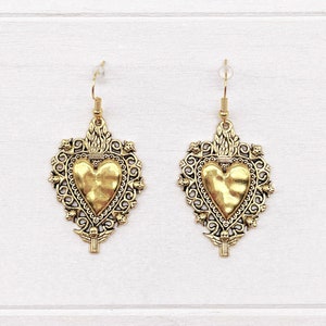 Milagros vergulde Mexicaanse hartoorbellen / Boho zigeuner etnische Boheemse sieraden