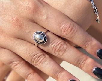 Gebeitelde ovale verstelbare zilveren ring/Boheemse etnische Boheemse ring