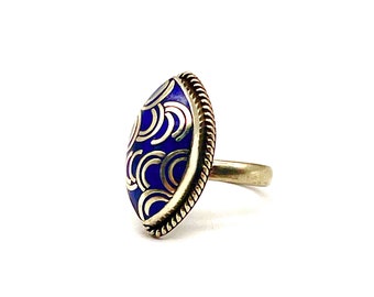 Adjustable ethnic ring from Nepal - real stone - Lapis lazuli / boho jewelry
