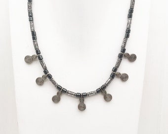 Ancient Berber necklace South Morocco / Spiral pendants and hematite beads / Tribal Anti-Atlas necklace / boho jewelry