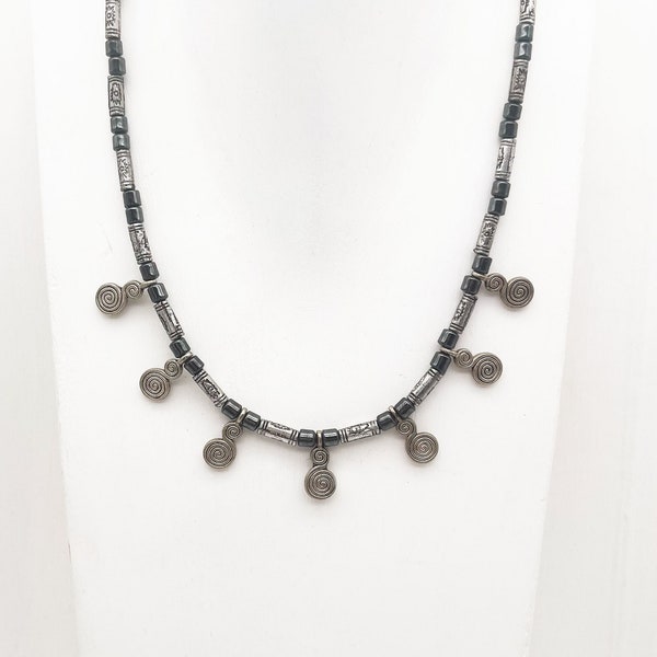 Ancient Berber necklace South Morocco / Spiral pendants and hematite beads / Tribal Anti-Atlas necklace / boho jewelry