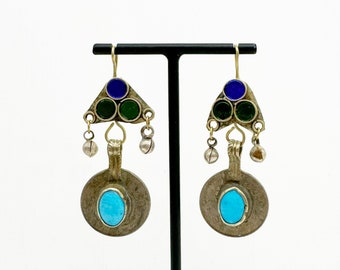 Boho Kuchi oorbellen echte turquoise en oude munten / Afghaanse zigeuner boho etnische boho tribale sieraden