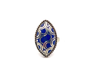 Bague ethnique du Népal ajustable - pierre véritable - Lapis lazuli  / bijou bohème