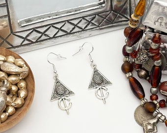 Silver-plated Berber fibula earrings / Boho ethnic bohemian jewelry