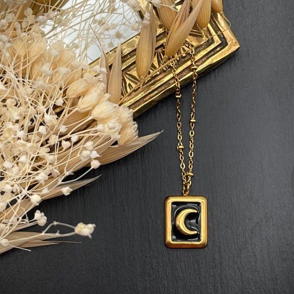 Gold-plated moon pendant necklace, women's gift, boho, bohemian